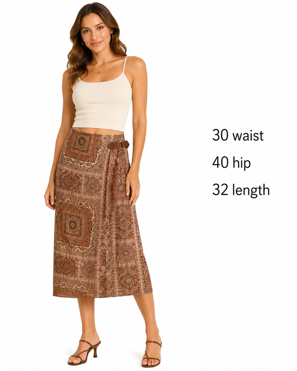 Talbots 90s Western True Wrap Midi Equestrian Brown Rayon Skirt Librarian sz 10